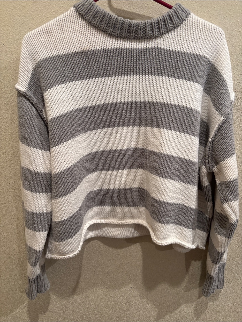 Petal & Pup Gray and White Striped Crewneck Sweater